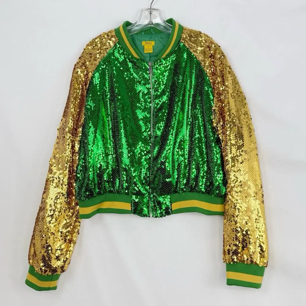 Daisy Green And Gold Sequin Jacket Size 2X - Picture 3 of 15